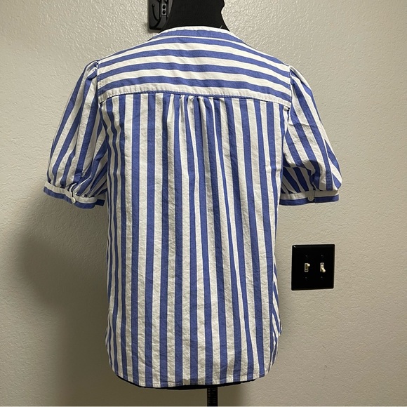 J.Crew Striped V-neck Short-Sleeve Poplin Top Size Medium - Picture 6 of 8